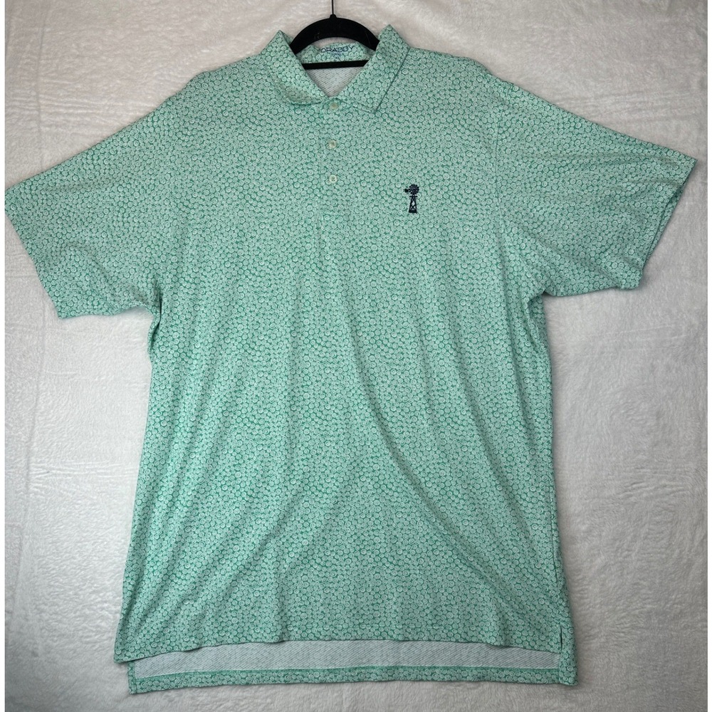 B. Draddy Sport Polo Shirt Mens XL Green Swirl Print Short Sleeve Windmill Logo